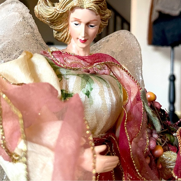 Vintage Ceramic Angel Christmas Tree Topper or Deco, Deep Green and Wine Red - Picture 8 of 8